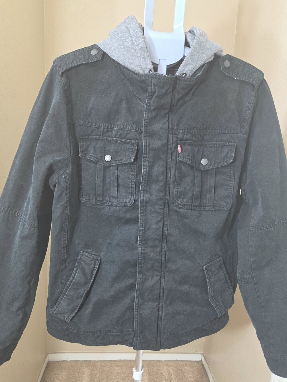 Levi's Black Mens Jean Jacket with Gray Hooded Liner